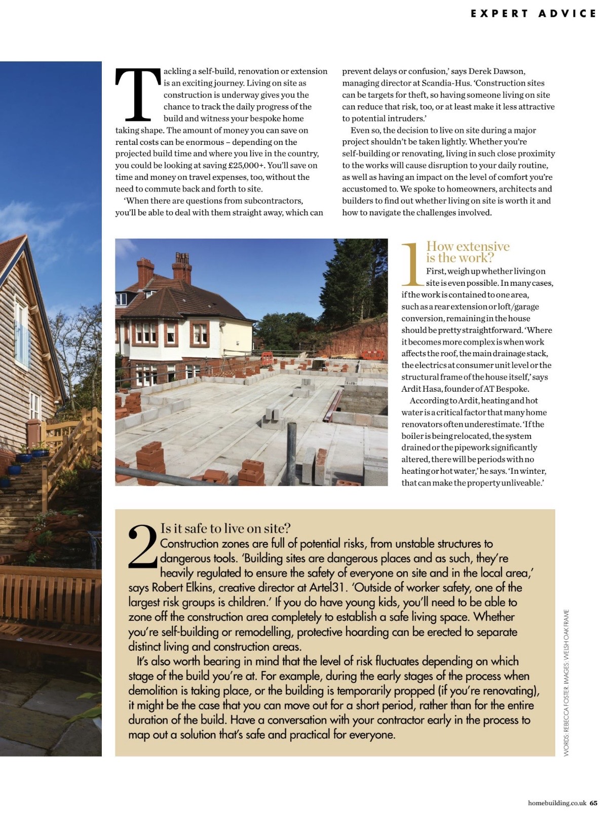 Magazine pages covering planning advice for living on site during building work