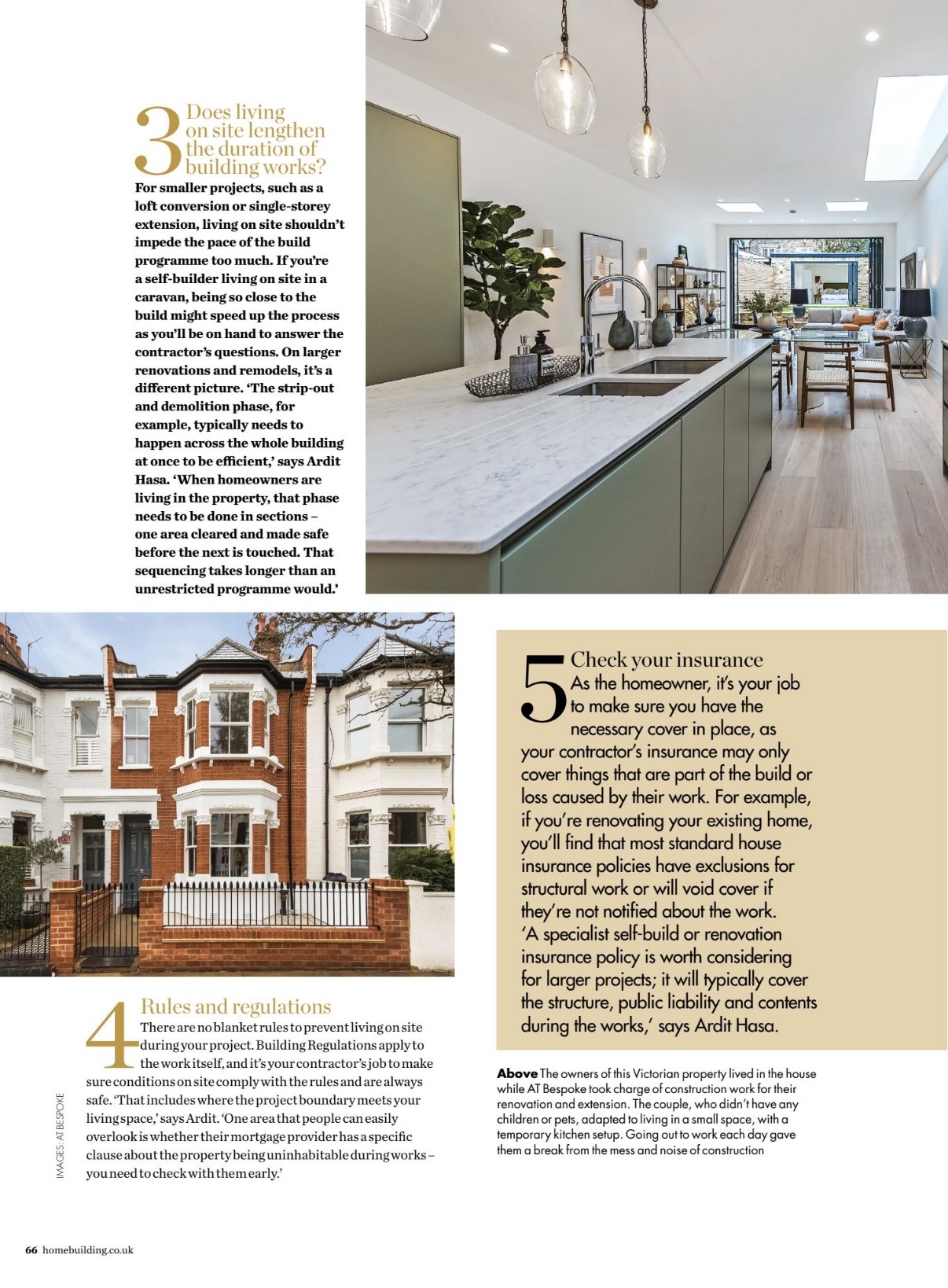 Magazine pages discussing safety, regulations and insurance during a renovation